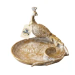 Vintage Peacock Decorative Catchall Tray & Jewelry Dish - Side Angle Profile