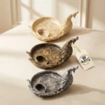 Vintage Peacock Decorative Catchall Tray & Jewelry Dish - Angle 3 Texture & Finish