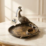 Vintage Peacock Decorative Catchall Tray & Jewelry Dish - Angle 5 Texture & Finish