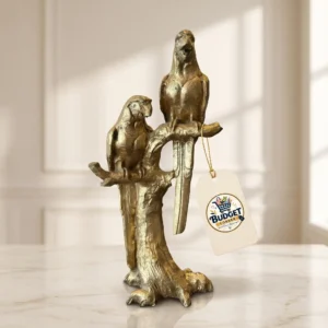 Majestic Perched Parrots on Branch Sculpture - Front Angle Hero View