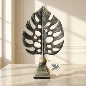 Tropical Monstera Deliciosa Botanical Leaf Sculpture on Stand - Front Angle Hero View