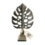 Tropical Monstera Deliciosa Botanical Leaf Sculpture on Stand - Side Angle Profile