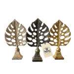 Tropical Monstera Deliciosa Botanical Leaf Sculpture on Stand - Display Perspective / Detail View