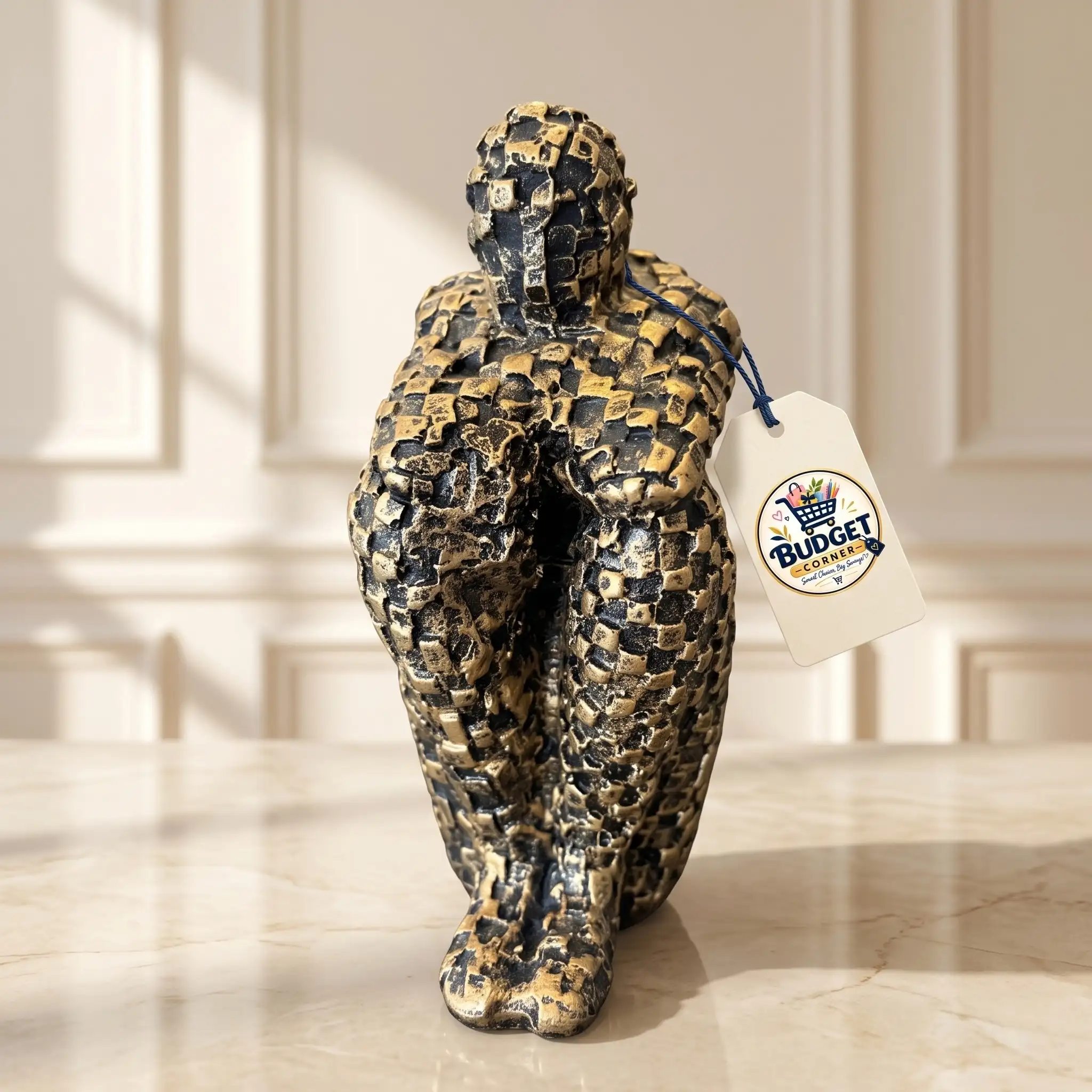 "The Thinker" Contemplative Textured Figure Sculpture - Front Angle Hero View