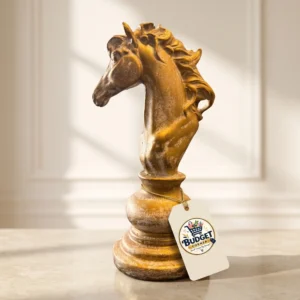 Grand Chess Knight Horse Figurine on Baluster Stand - Front Angle Hero View