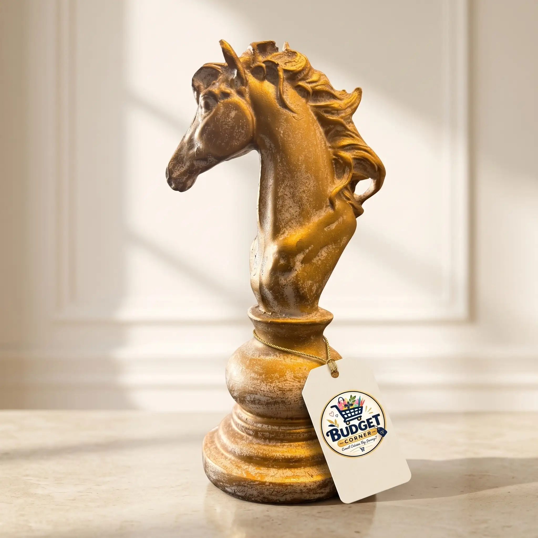 Grand Chess Knight Horse Figurine on Baluster Stand - Front Angle Hero View