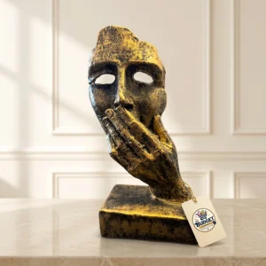 "Silence is Golden" Abstract Surrealist Face Sculpture - Front Angle Hero View