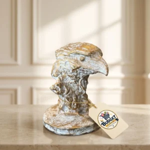 Regal Golden Eagle Head Bust on Oval Pedestal - Front Angle Hero View