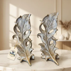 Baroque Acanthus Feather Decorative Sculptures (Pair / Bookends) - Front Angle Hero View