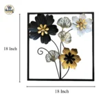 Product dimensions view of 18x18 inch square metal flower wall art