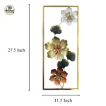 Product dimensions view of 27.5x11.5 inch white gold copper triple bloom tall metal wall art