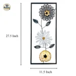 Product dimensions view of 27.5x11.5 inch mandala daisy gold cutout metal wall art