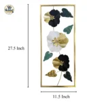 Product dimensions view of 27.5x11.5 inch navy white black ribbed flowers metal wall art